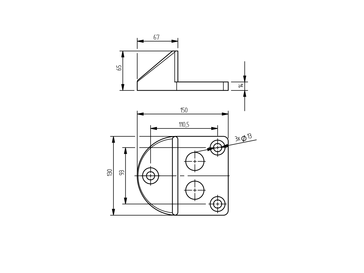 Doraz brány guma+ocel, 150x130x65mm