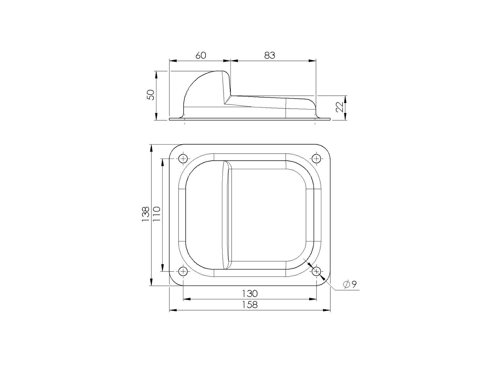 Doraz brány Zn, 158x138x50mm