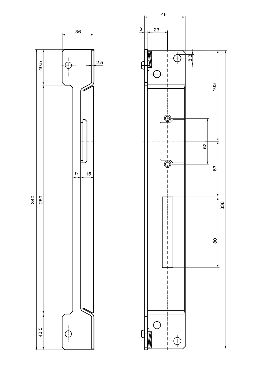 Doraz branky pro elektromag. zámek, nízký, levý