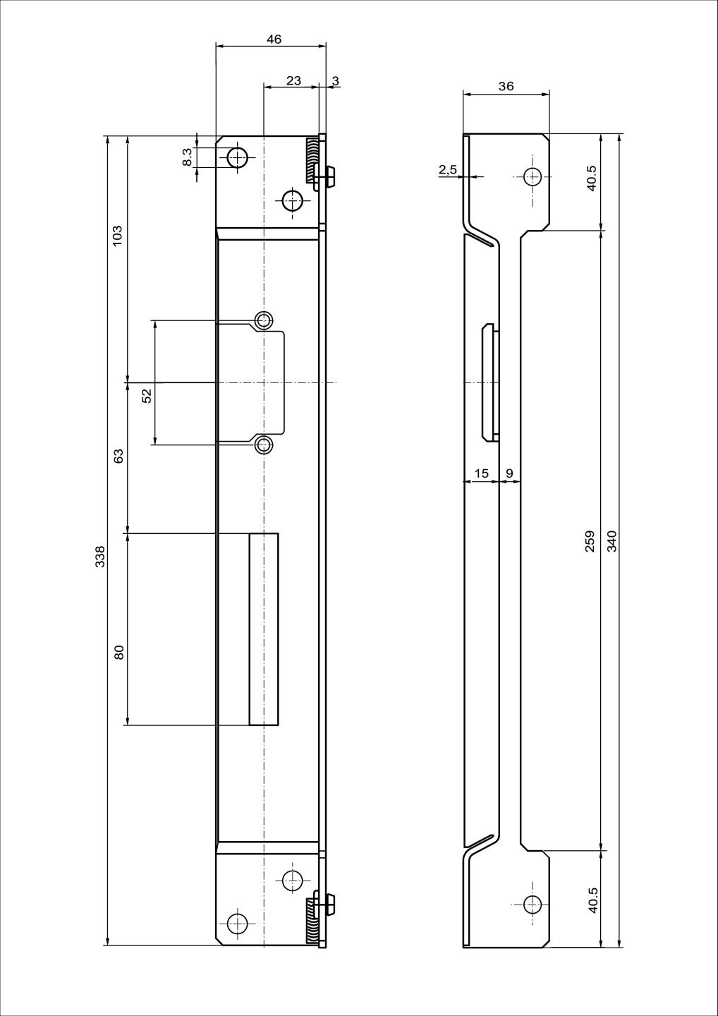 Doraz branky pro elektromag. zámek, nízký, pravý