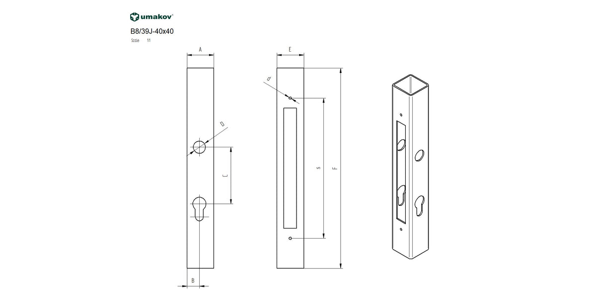 Zámková krabice k zámku B1/30-20x85, JP40x40, INOX