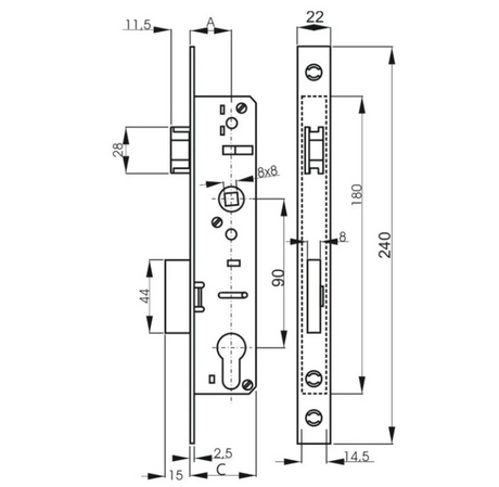 Zámek brány do JP 50x30mm AISI304