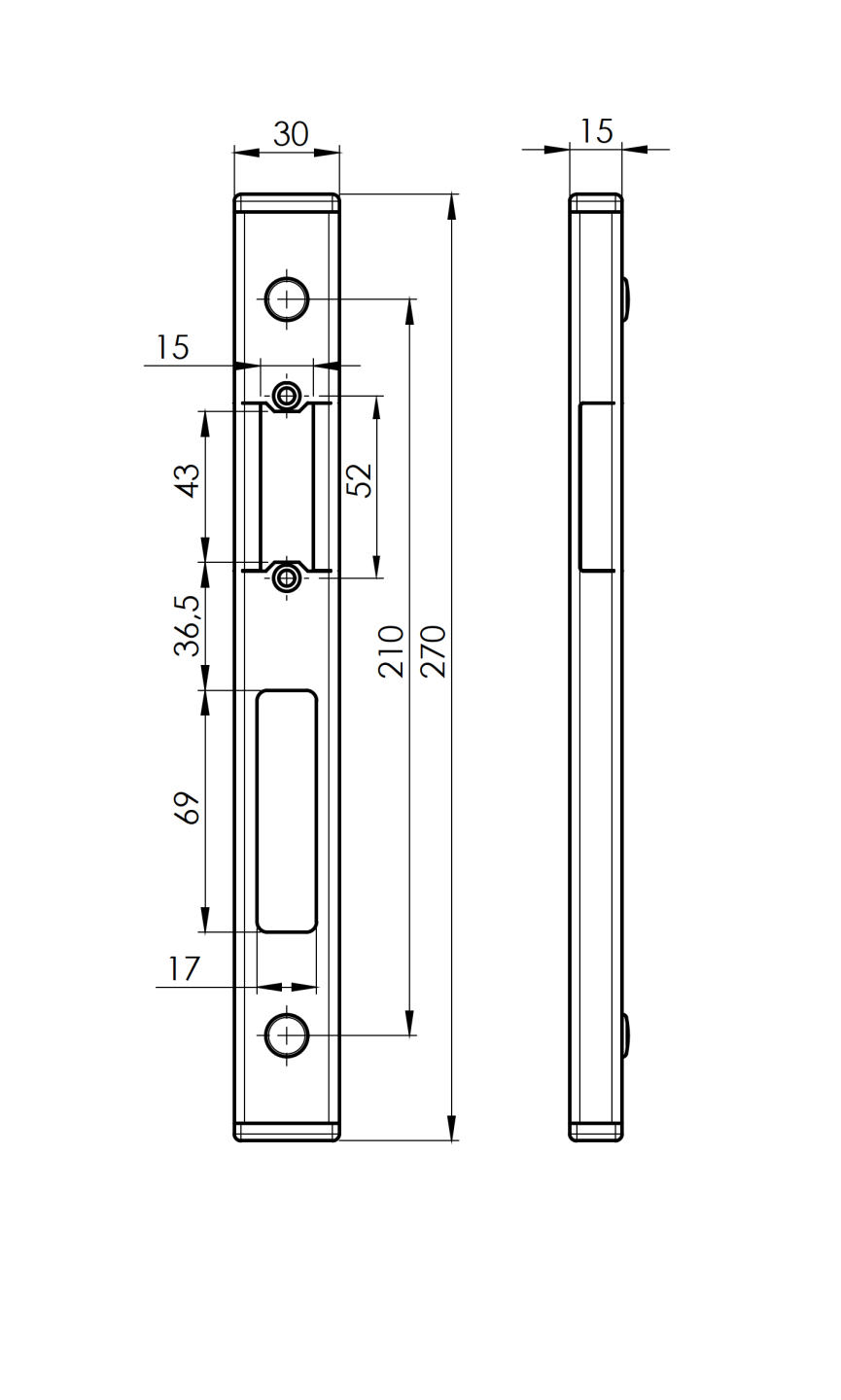 Protikus zámku 30x15, Inox