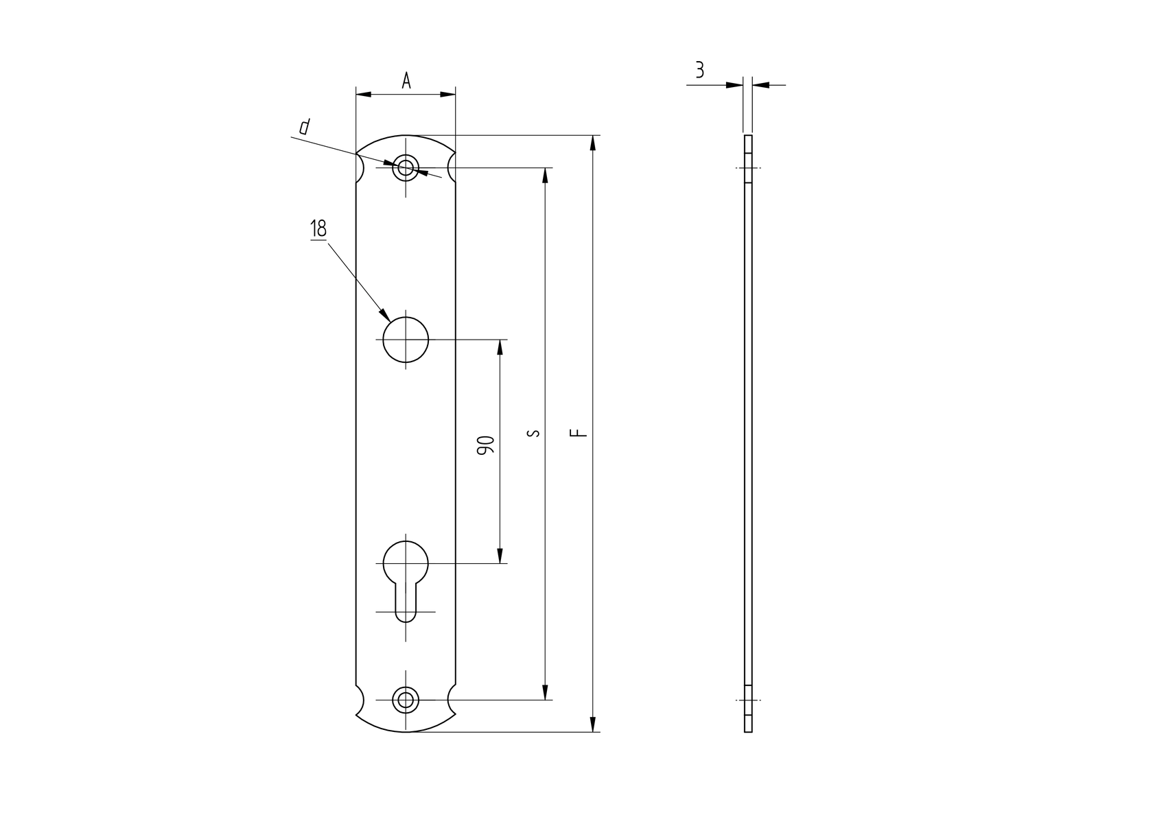 Štítek 240x40, t3, C90, D18mm