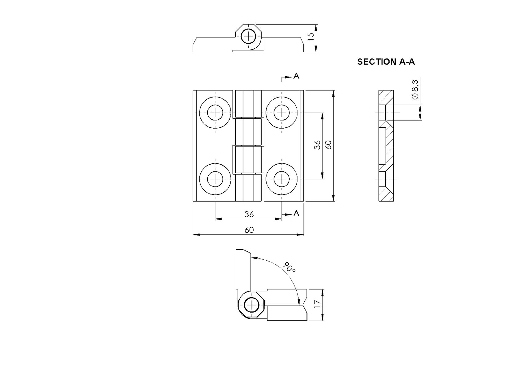Závěs na brány INOX, AISI316, L=60mm