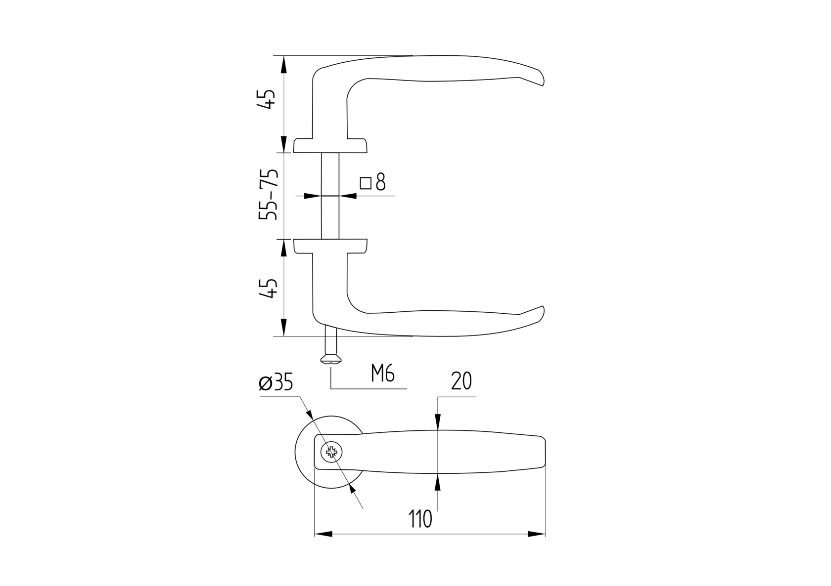 Klika hliníková, délka 110mm, šířka 20mm d14 mm