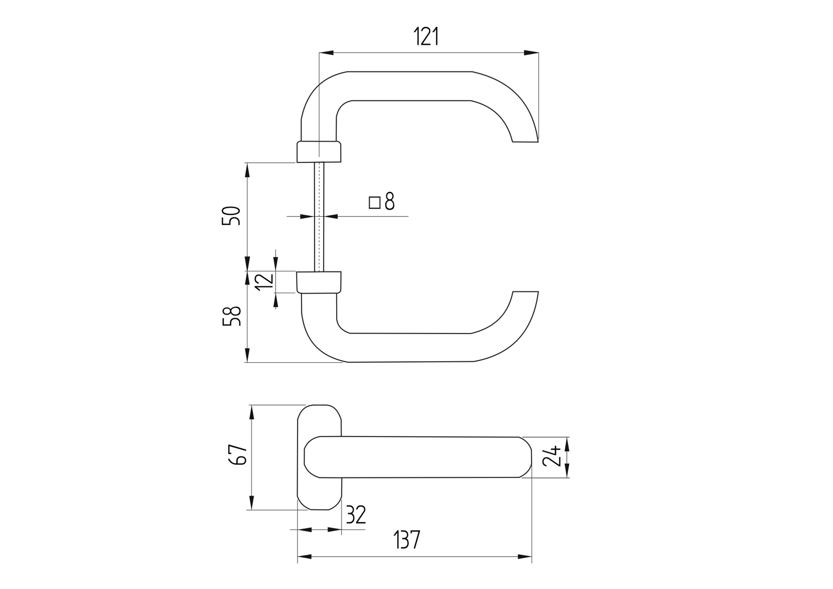 Klika plastová L125, b25mm