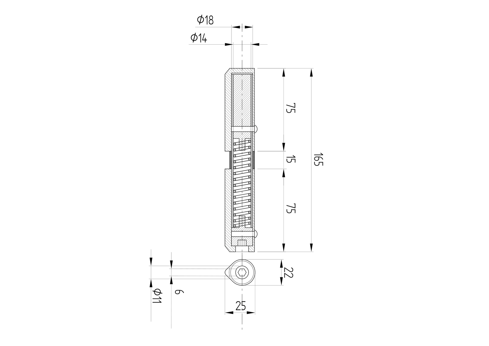 Panty brány s pružinou, D22, L165mm