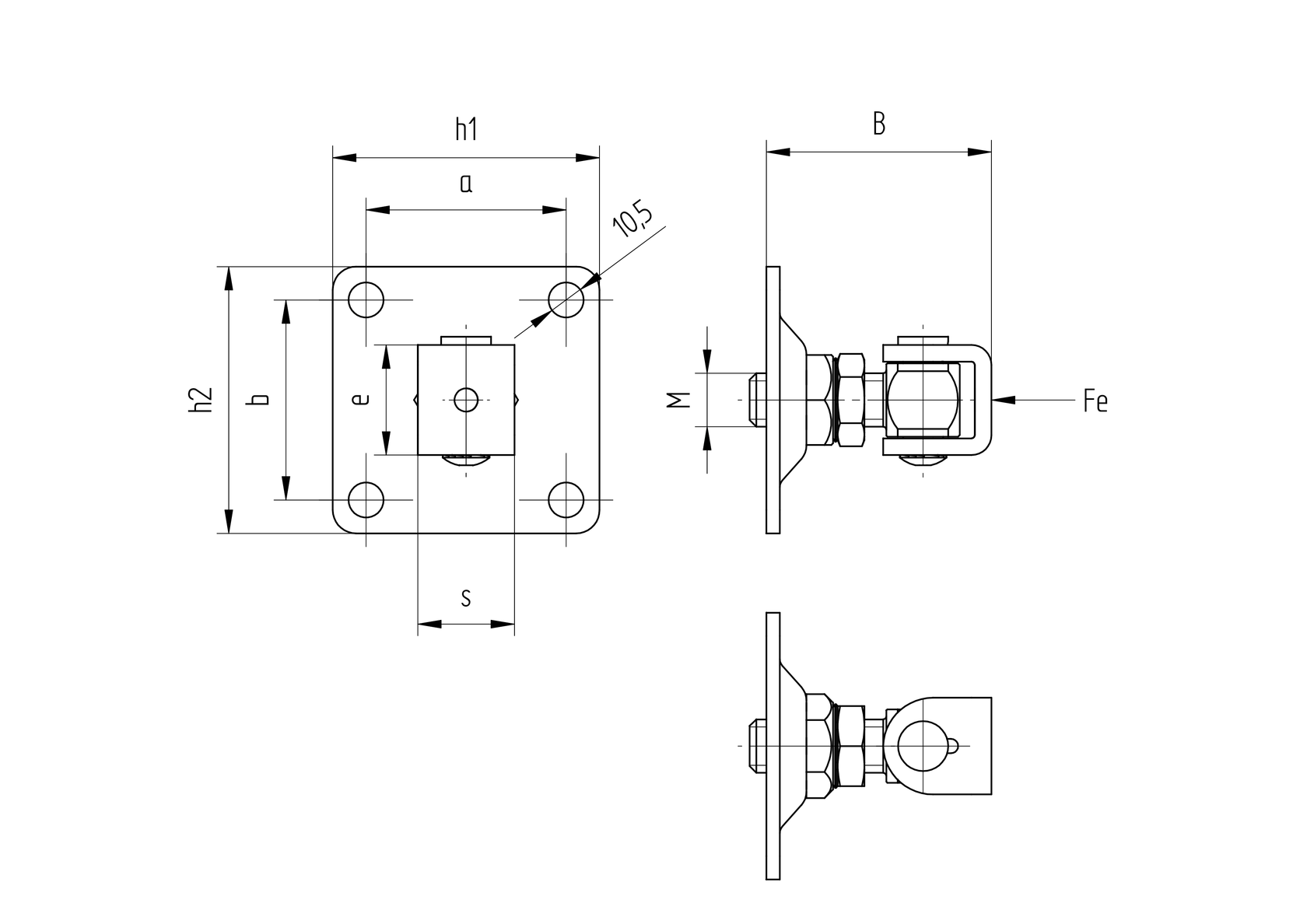 Pant nastavitelný Zn, M20, 100x100mm, s kontramati