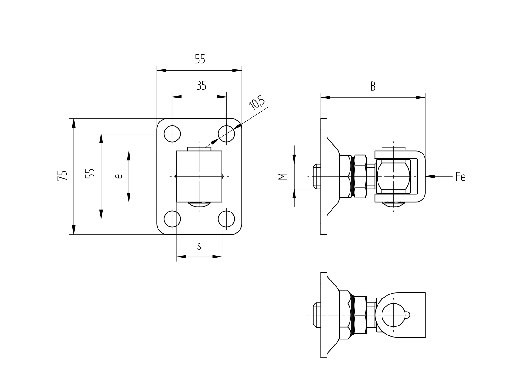 Pant Zn, M12, 55x75mm, s kontramaticou.