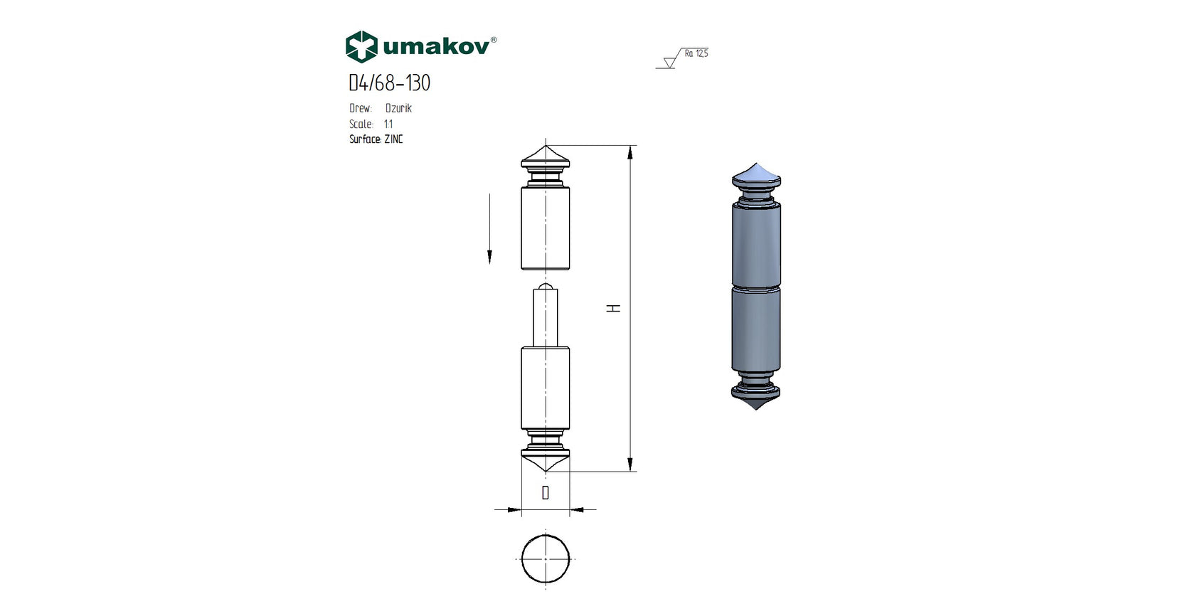 Pant ozdobný D 25mm L=130mm