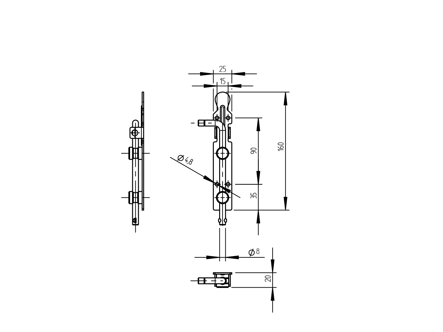 Zástrč brány -na zajištění vis. Zámkem L=160mm, Zn