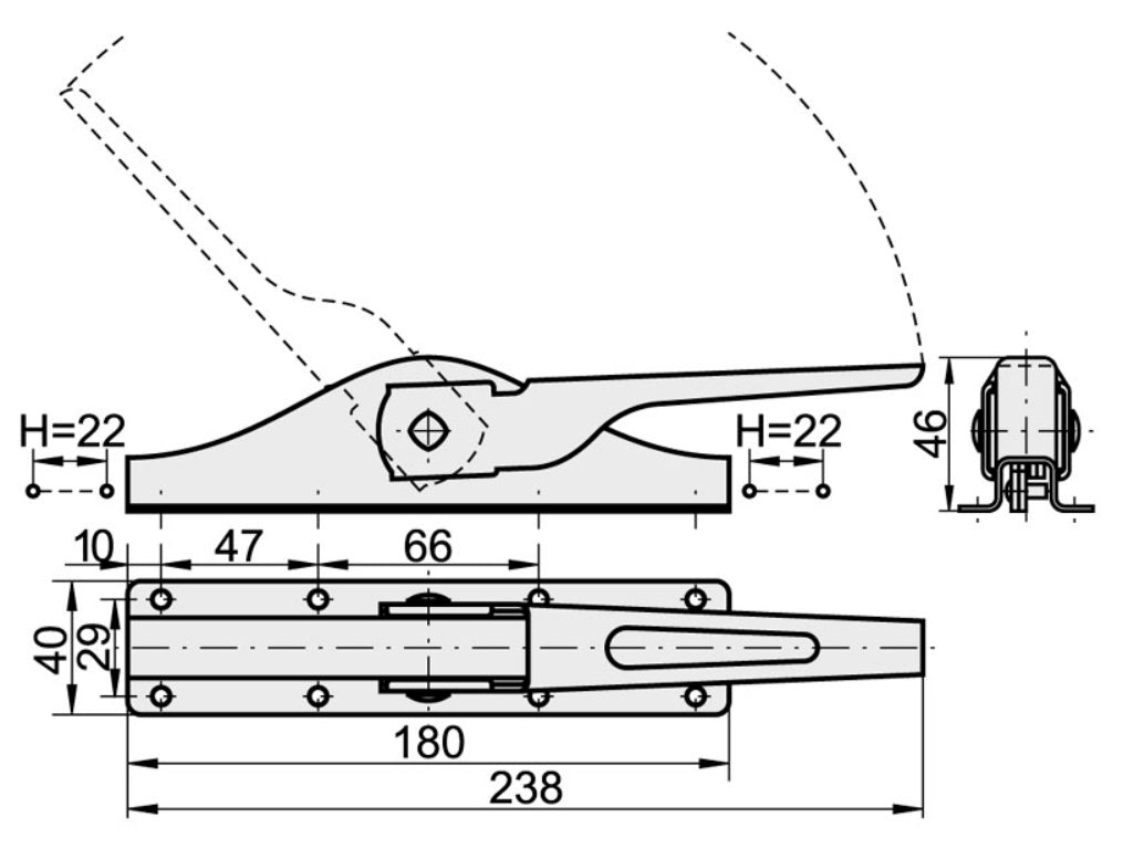 Pákový uzávěr, Zn, L180mm