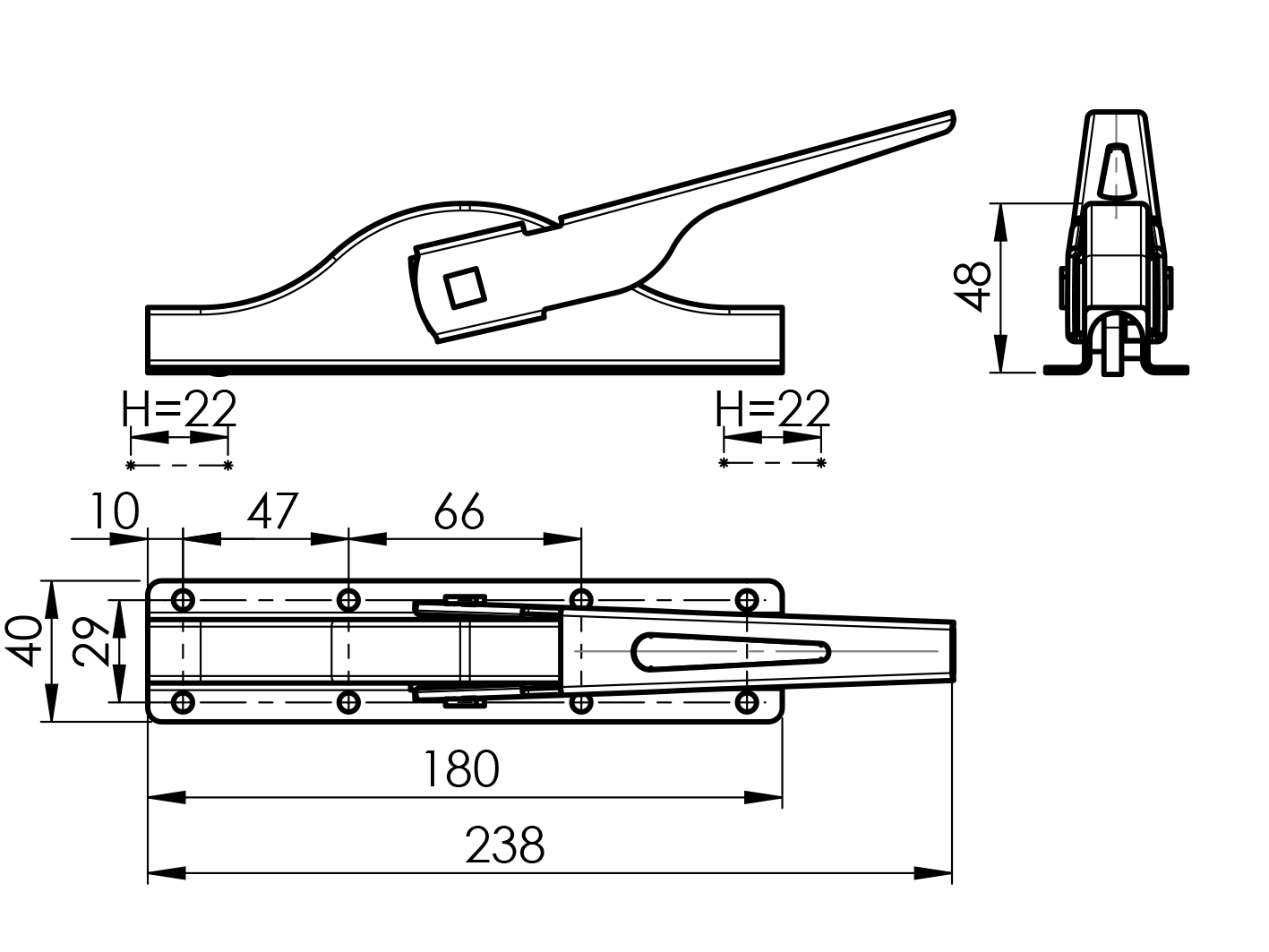 Pákový uzávěr, Zn, L180mm