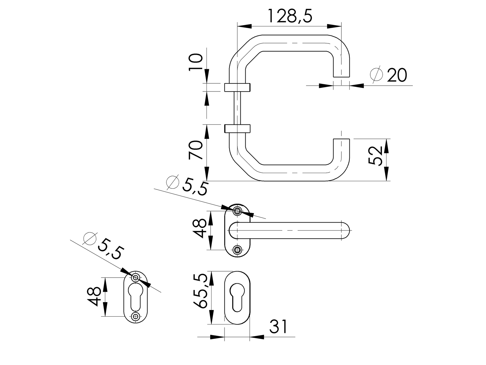 Klika se štítkem NEREZ AISI 304, K320