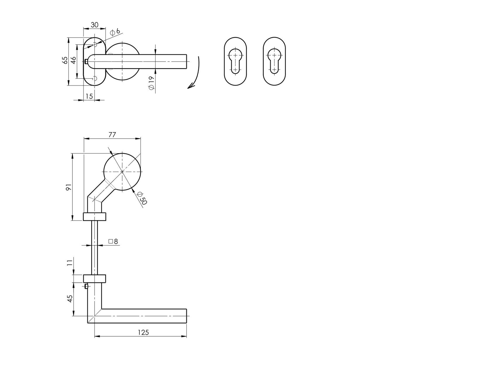 Klika koule pevná NEREZ AISI 304, BLACK