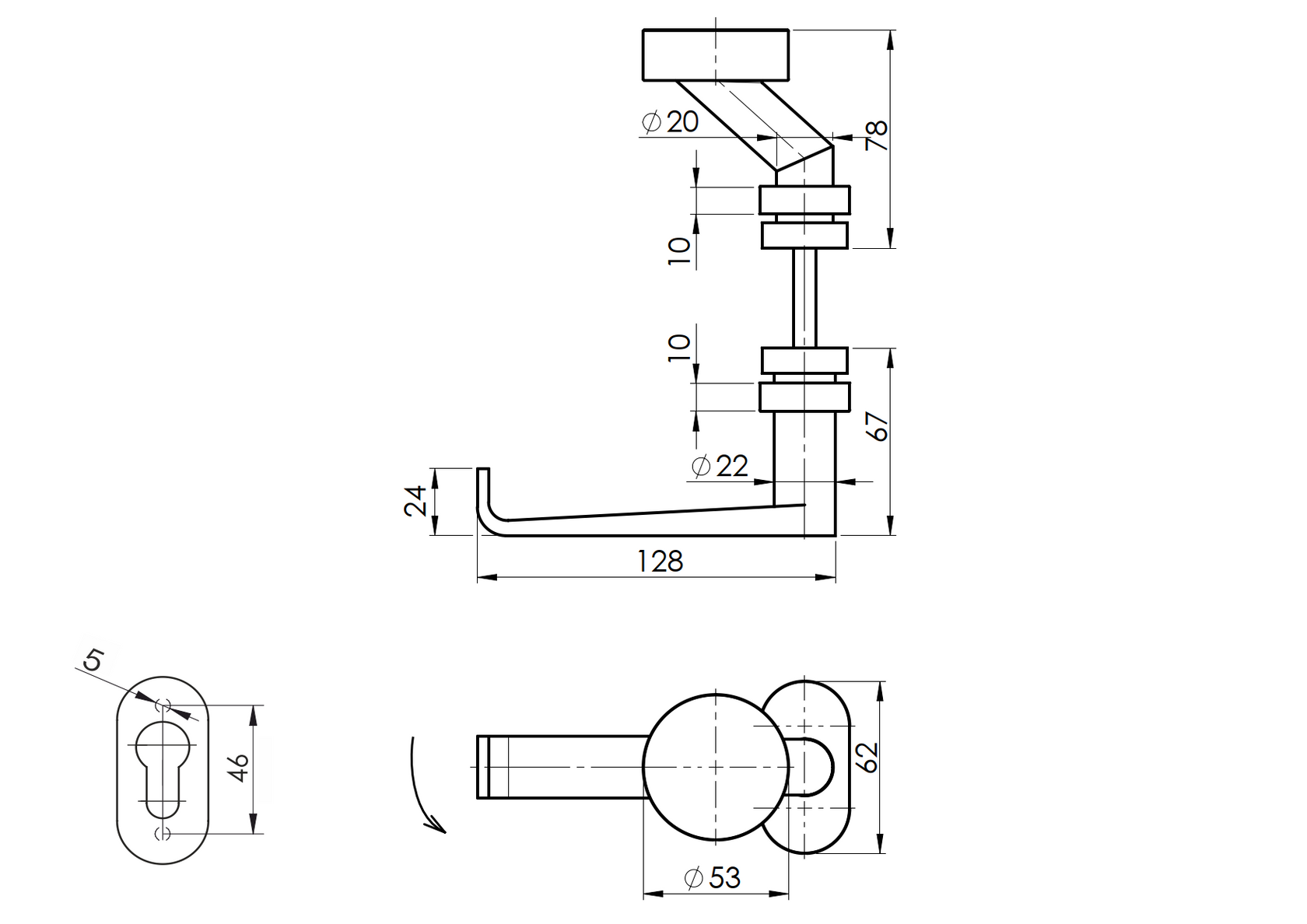 Klika koule pevná NEREZ AISI 304, K320, L135mm