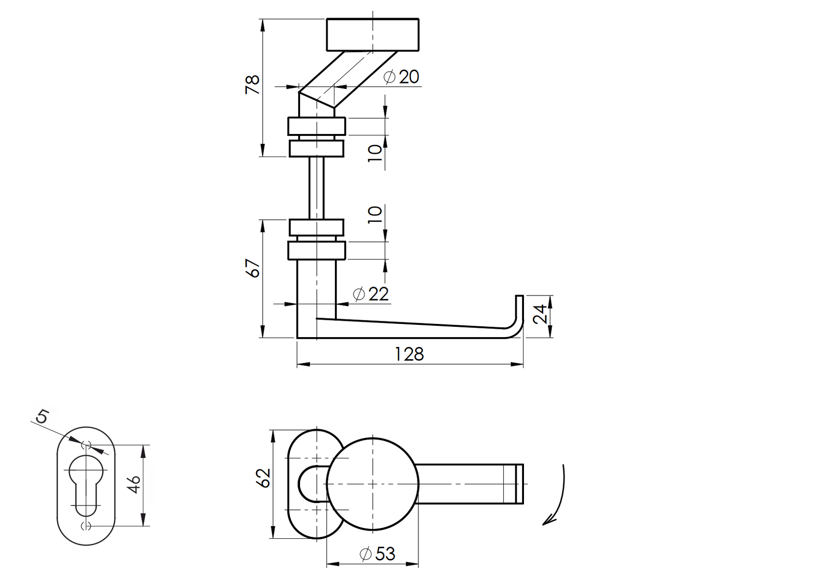 Klika koule pevná NEREZ AISI 304, K320, L135mm