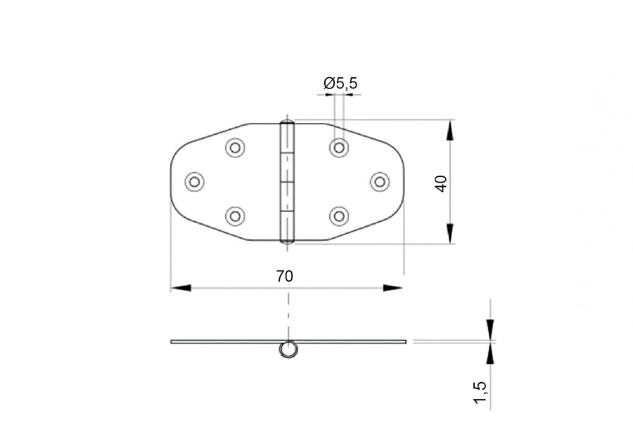 Závěs na brány INOX, AISI304, L=40mm