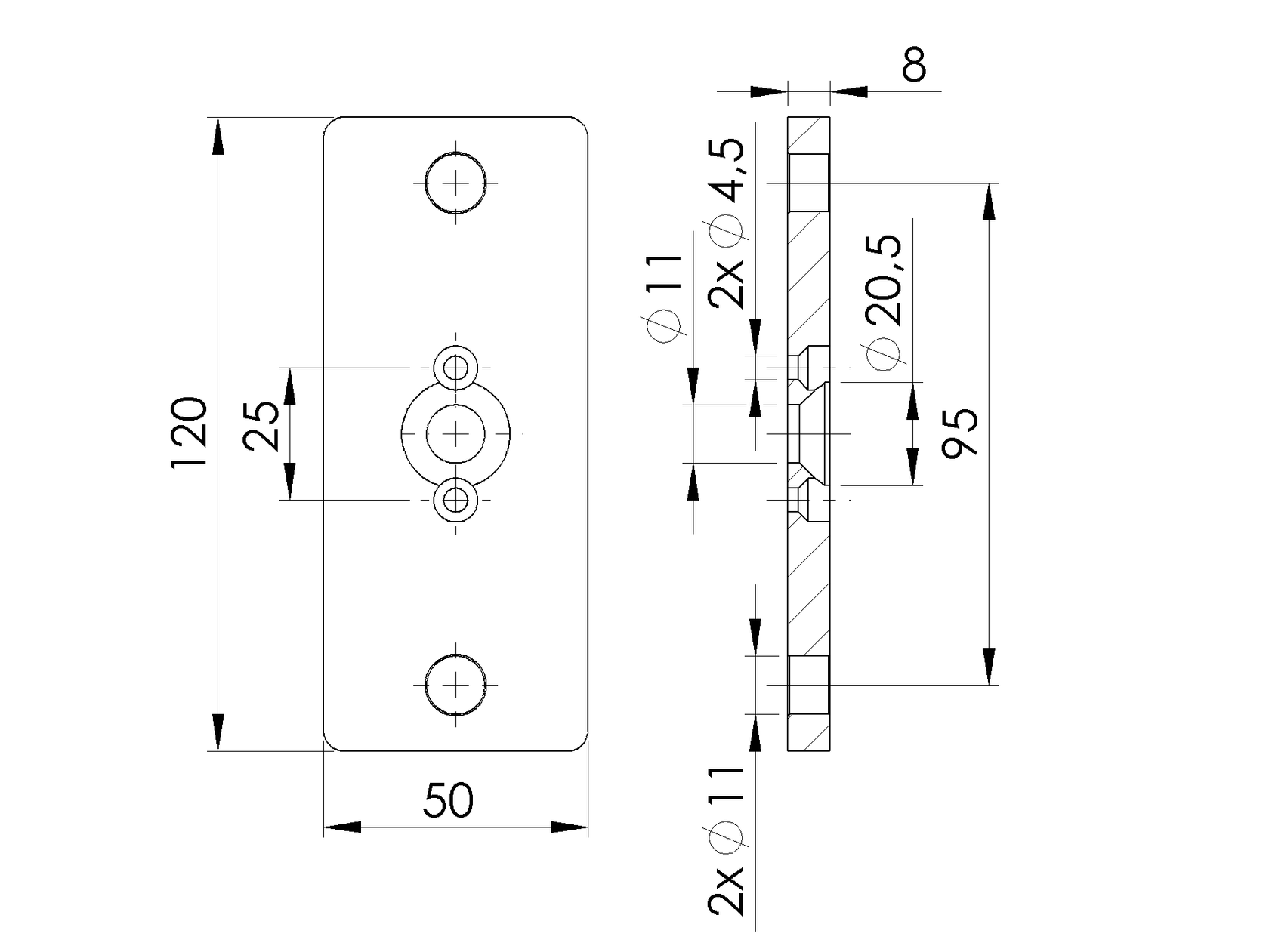 Nerezová kotvící deska pro sloupek 50x60 R7016