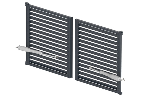 Hliníková žalúziová dvojkrídlová brána s kosodĺžnikovou výplňou 20x105 mm, s pohonom SWING, Antracit R7016 - SET