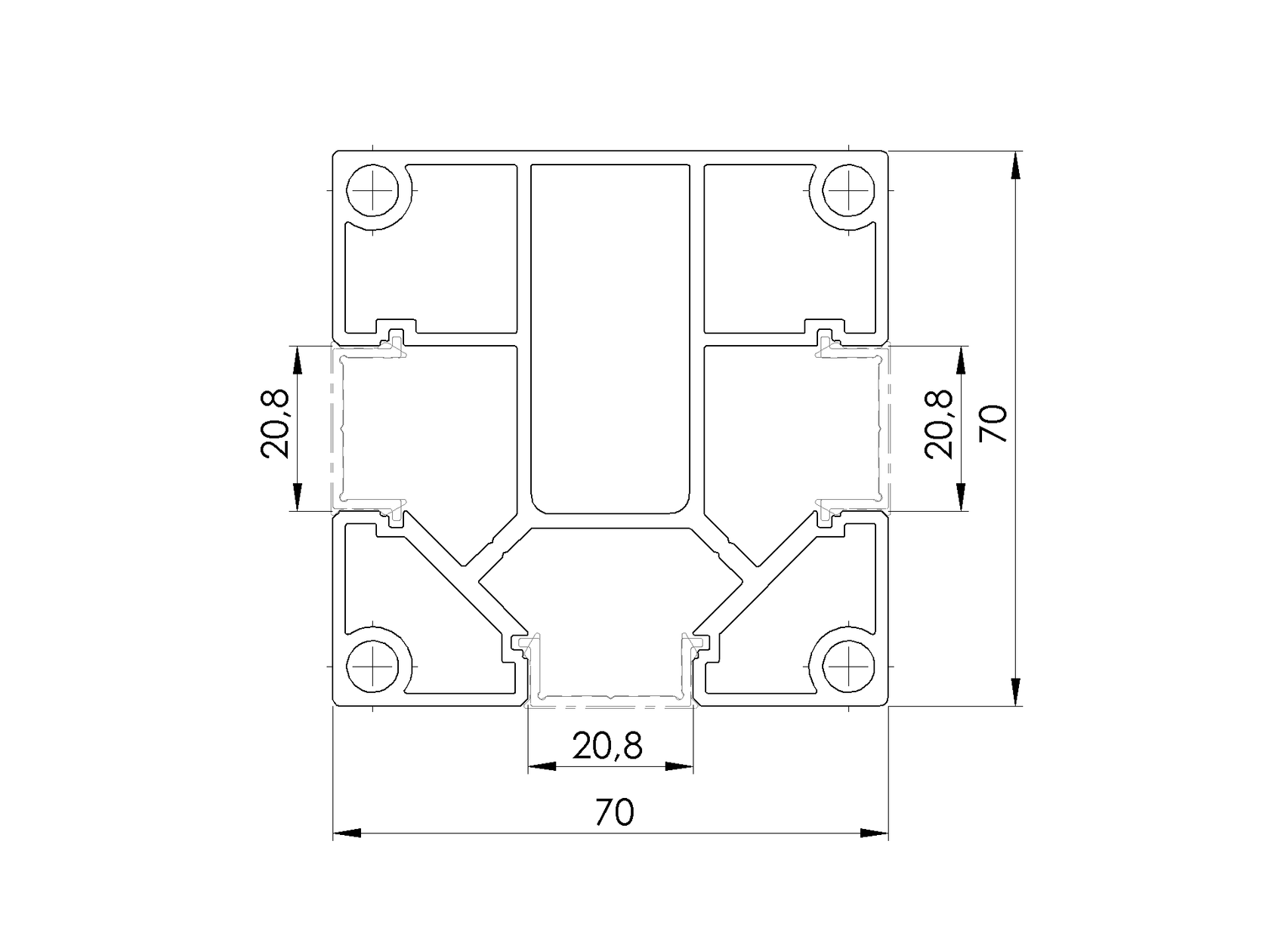 Set hliníkového plotového stĺpika 70 × 70 mm – 2,0 m – Antracit RAL 7016 – pre výplne 20 mm široké