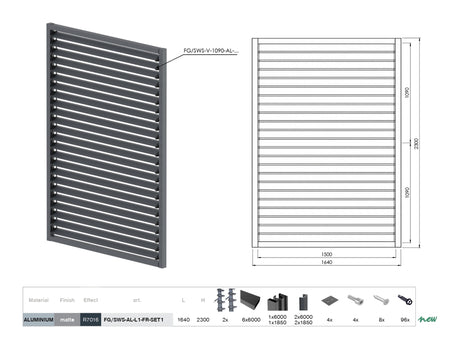 Set ALAntrac horizontální naklápěcí systém 2,3x1,6m s 1,5m ALAntrac kosodélníkovou výplní 20x105, v rámu ALAntrac 50x60