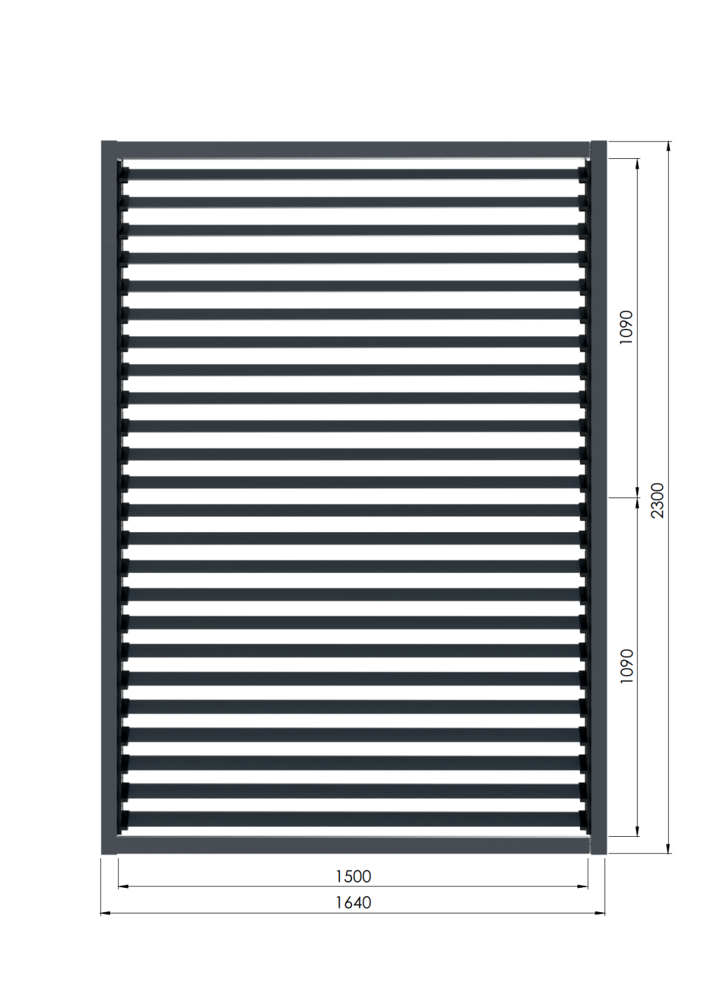Set ALAntrac horizontálny naklápací systém 2,3x1,6m s 1,5m ALAntrac kosodĺžnikovou výplňou 20x105, v ráme ALAntrac 50x60
