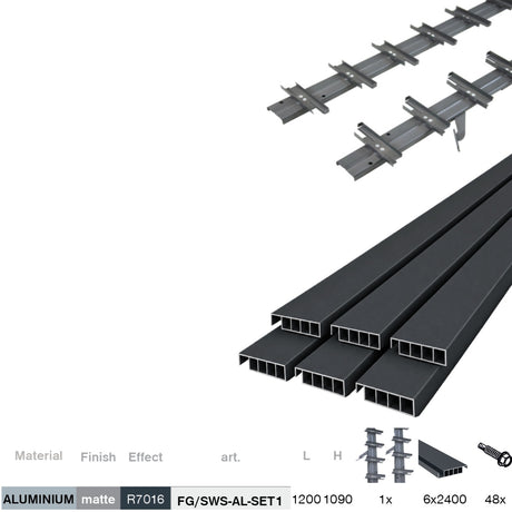 Set Anthracite Aluminum Horizontal Tilting System 1.09m with AL 1.2m Anthracite Infill 20x95mm
