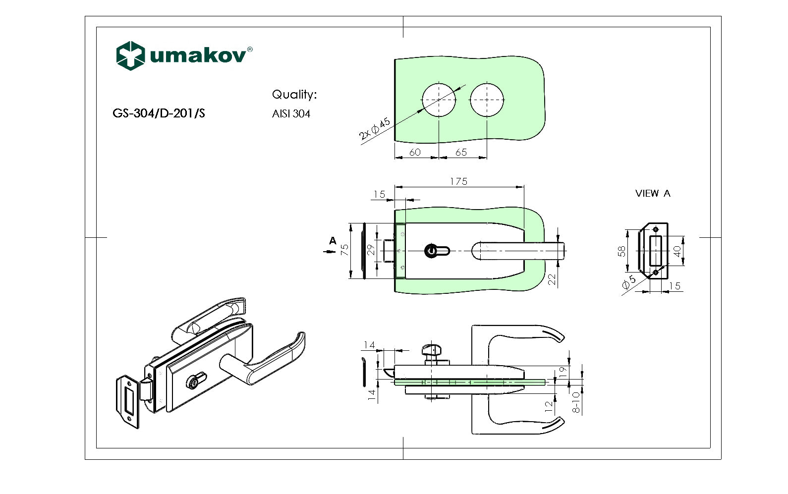 Zámek pro skleněné dveře inox, glass t 8,10,12mm