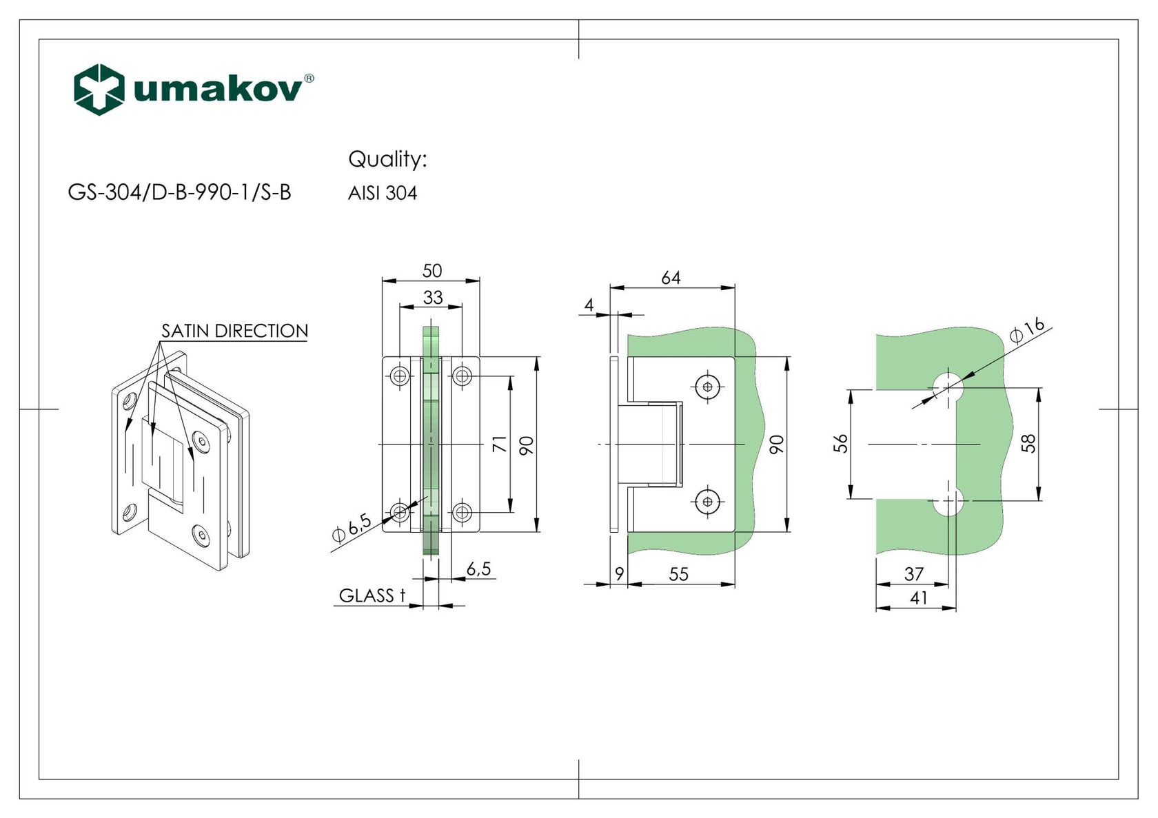 Závěs pro skleněné dveře +/- 90stup