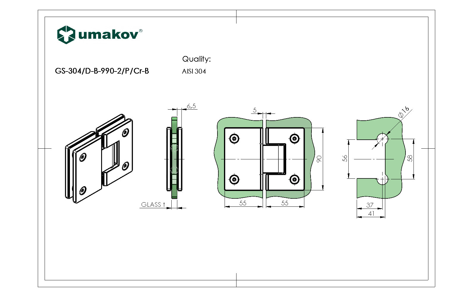 Závěs pro skleněné dveře sklo/sklo +/- 90stup. AIS