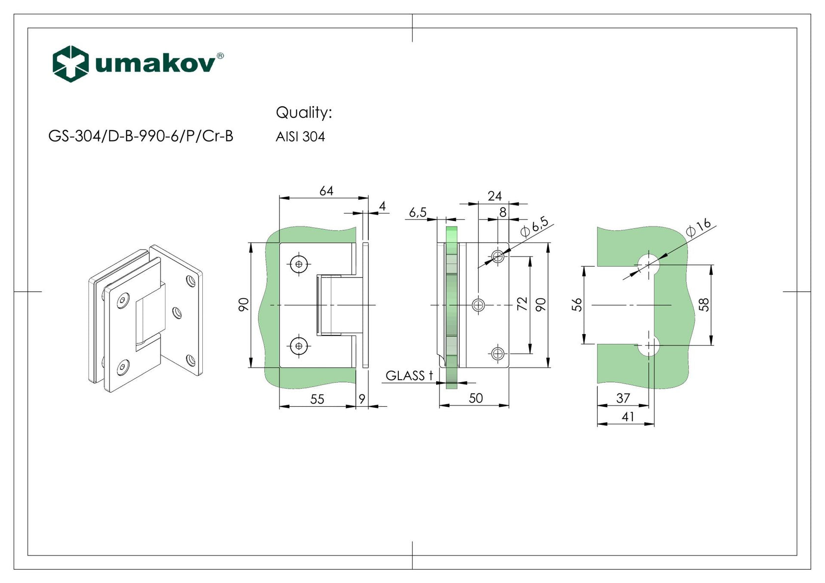 Závěs pro skleněné dveře stěna/sklo +/- 90stup. AI