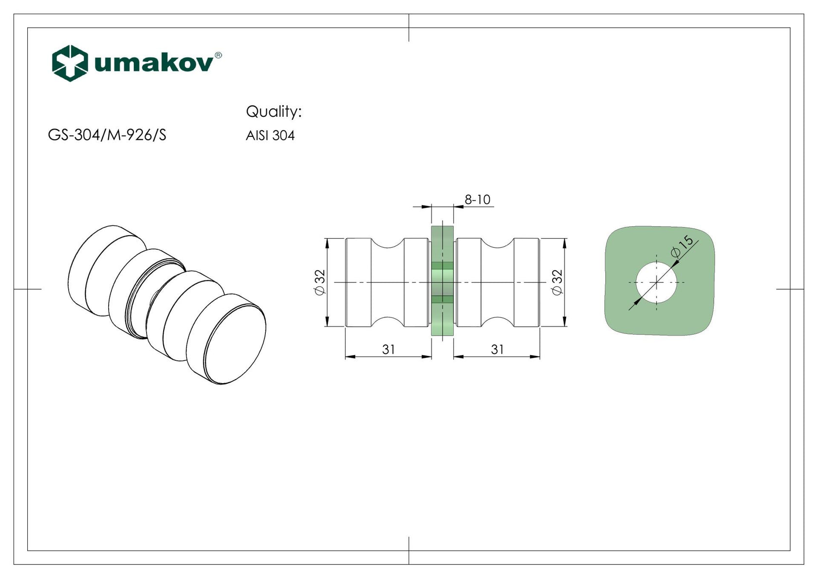 Madlo pro skleněné dveře AISI 304, K320, 32mm