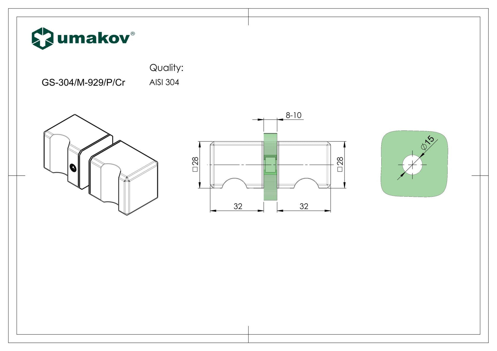 Madlo pro skleněné dveře 30x30mm