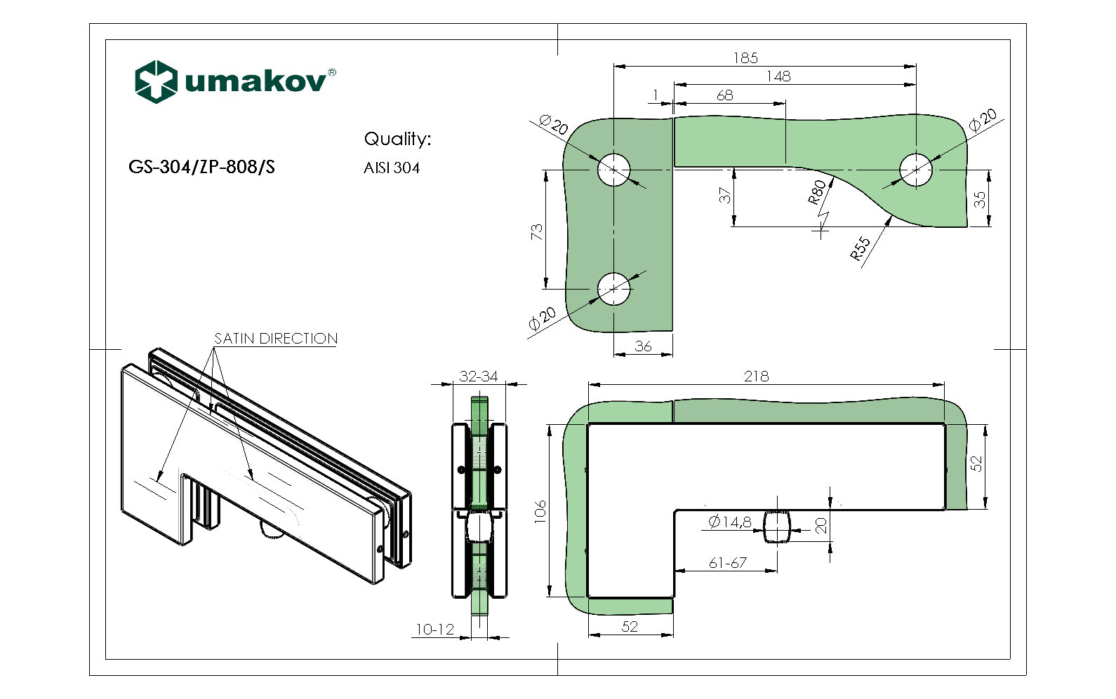 Držák pantu pro vrchní a bočný panel AISI 304, 21