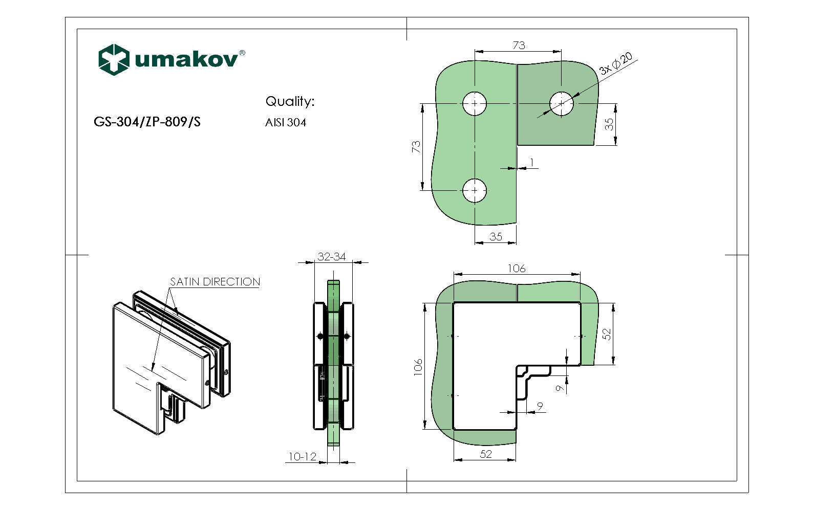 Držák skla vrchní AISI 304