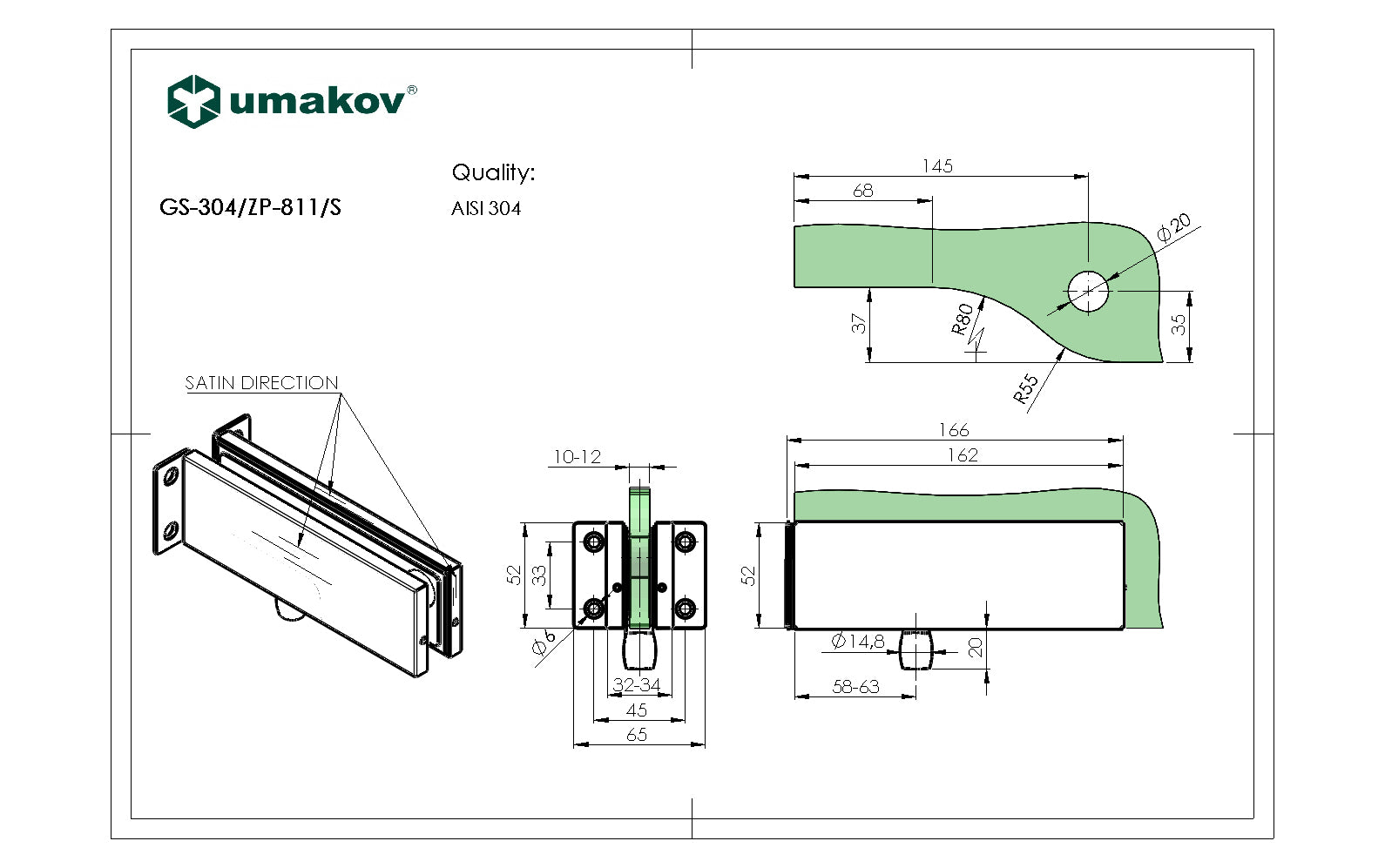 Zasklení pevné - držak skla s trnem pro závěs