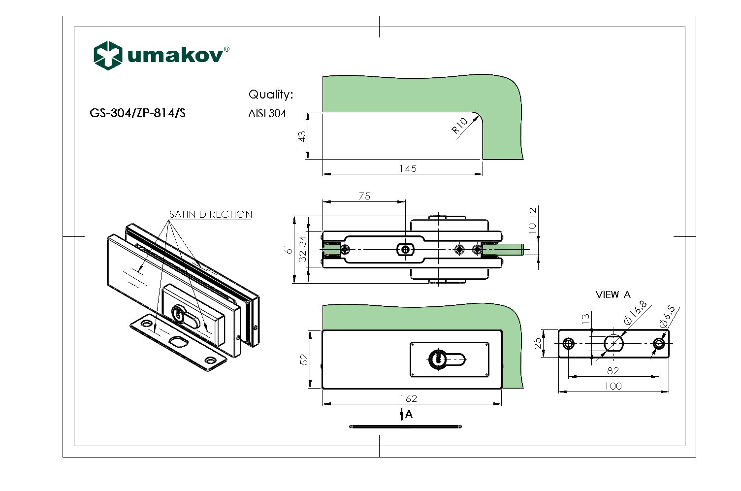 Zámek pro skleněné dveře s vložkou AISI 304