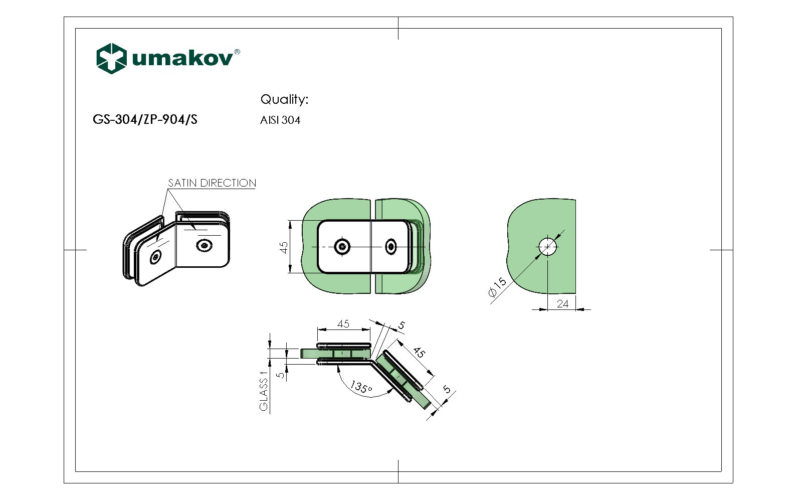 Držák skla, AISI 304, T 8-10 mm