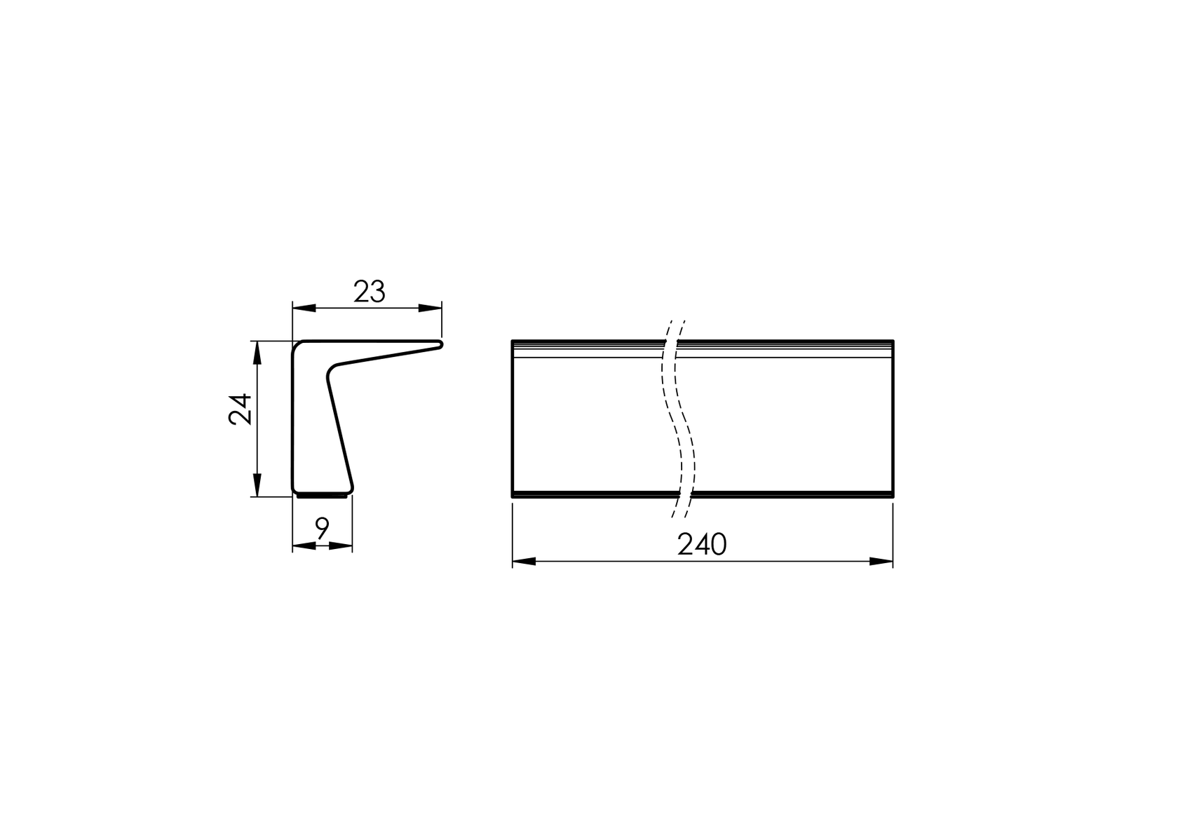 Madlo - hlinik samolepicí al L240mm 24x24mm