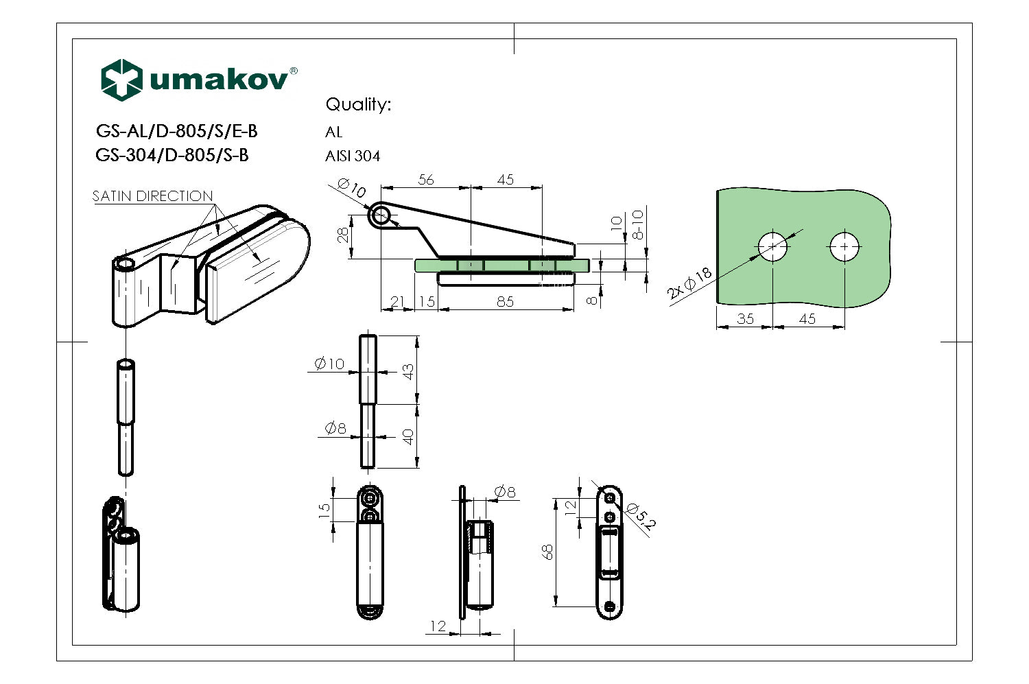 Závěs pre skleněné dveře AISI304, studio