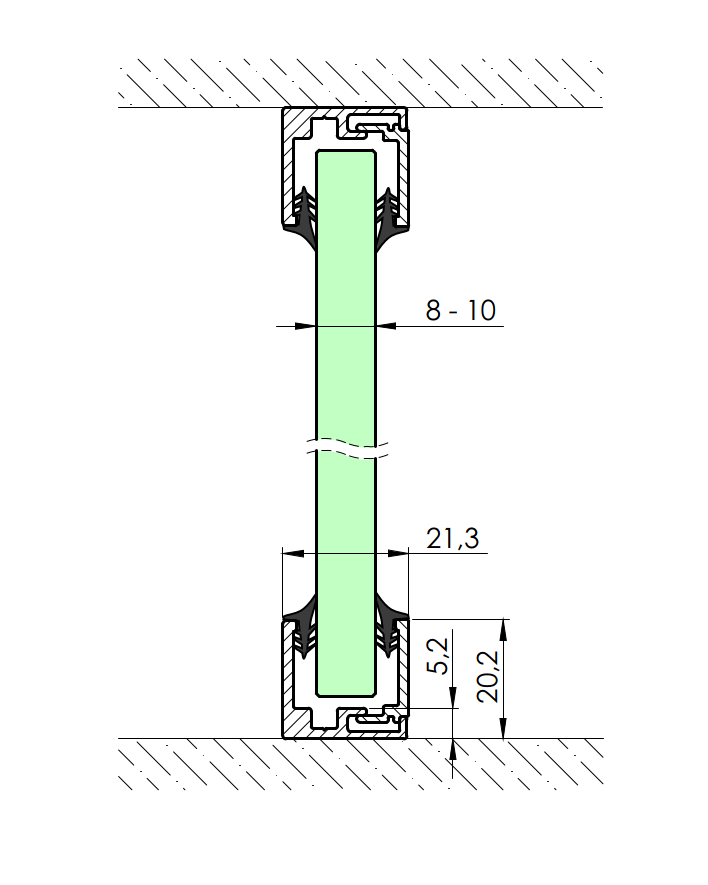 Zasklení pevné - profil U skladaný z dvou částí 20