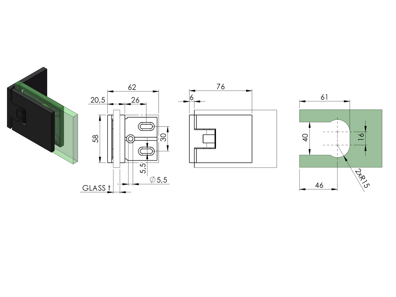 Pant pro skleněné dveře +/- 90stup SwingPro