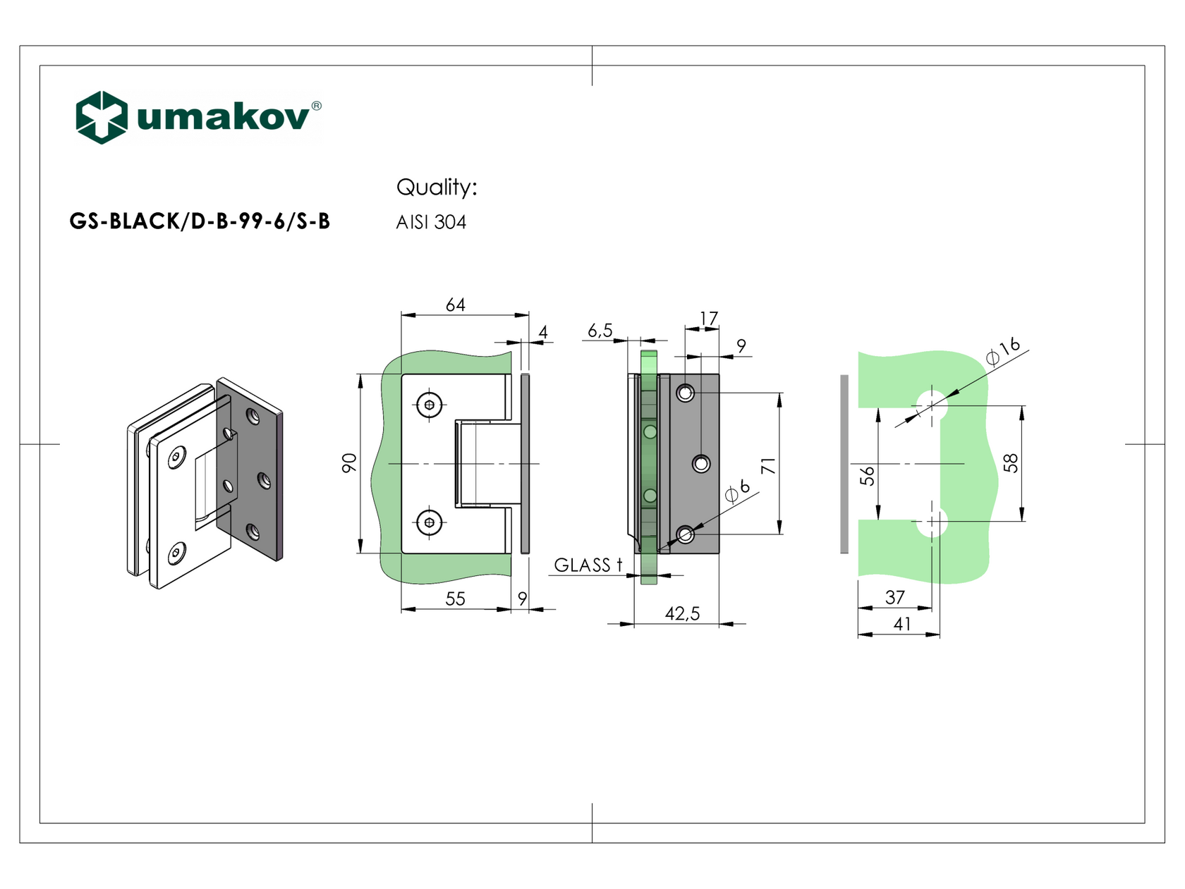 Závěs pro skleněné dveře stěna/sklo +/- 90stup.BLA