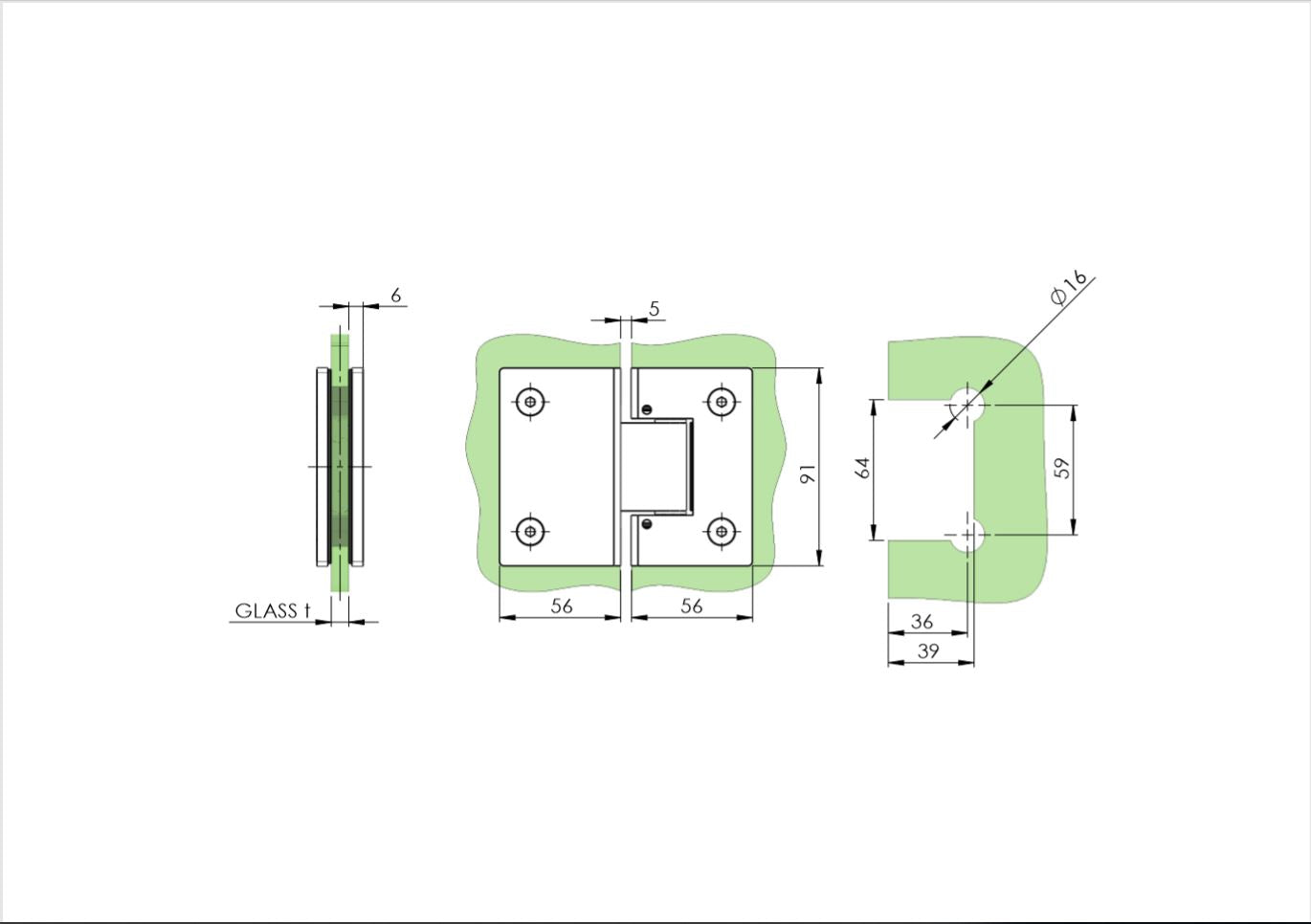 Pant pro skleněné dveře sklo/sklo +/- 90stup. fle