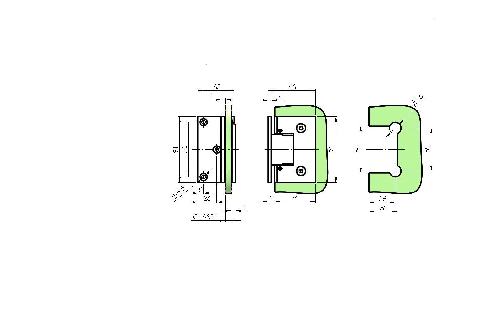 Pant pro skleněné dveře stěna/sklo +/- 90stup. fl