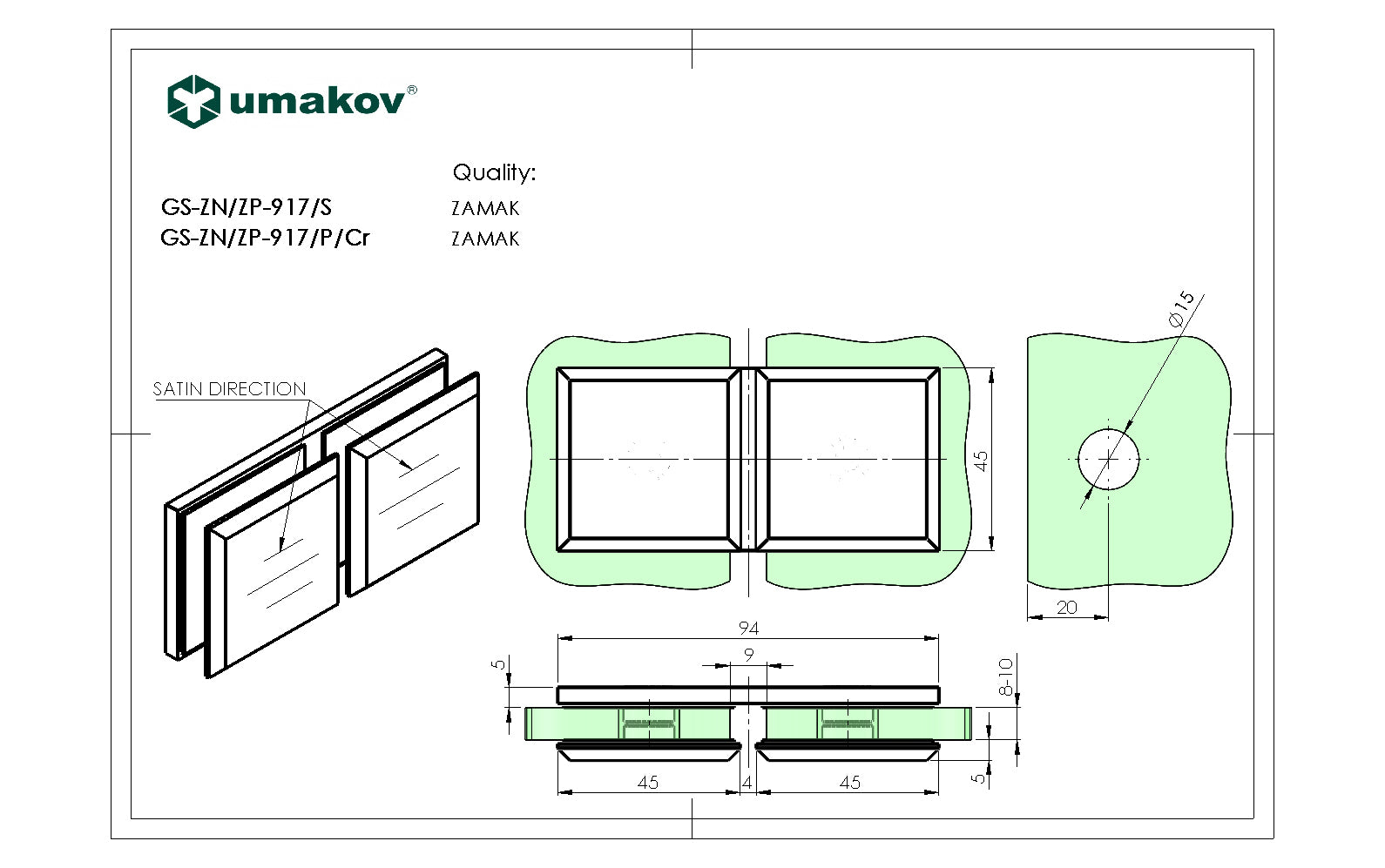 Držák skla, Zamak, T 8-10 mm