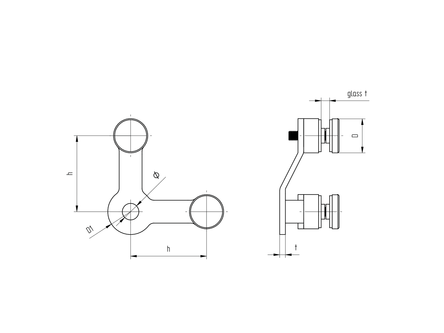 Držák sklenené výplne AISI304, 2xD30mm/90°