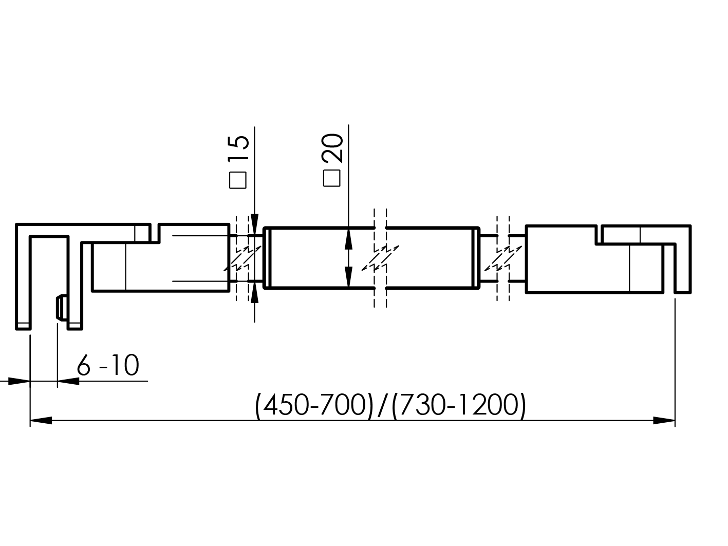 Stabilizačná tyč sklo-stena, L=730-1200 flex BLACK